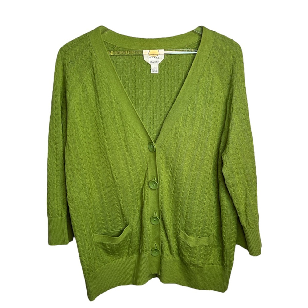 Talbots Green Cable Knit Button Down Cardigan